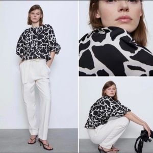 ZARA Monochrome giraffe print pelpum Blouse